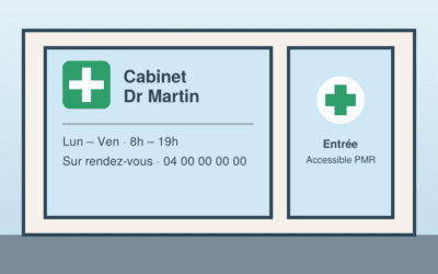 Vitrophanie pour cabinet de santé : pictogramme, horaires et identité visuelle sur votre façade